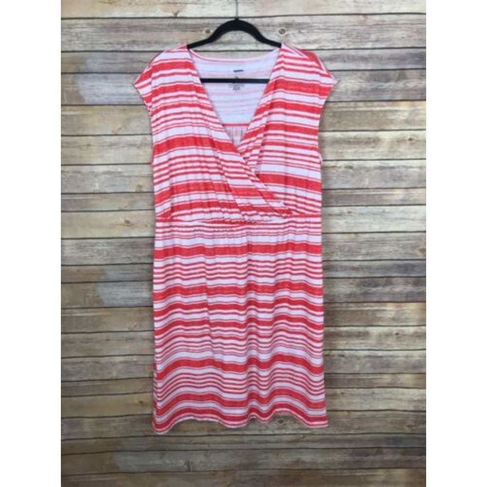 Sonoma 2X V Neck Red Striped Tee Shirt Dress B6